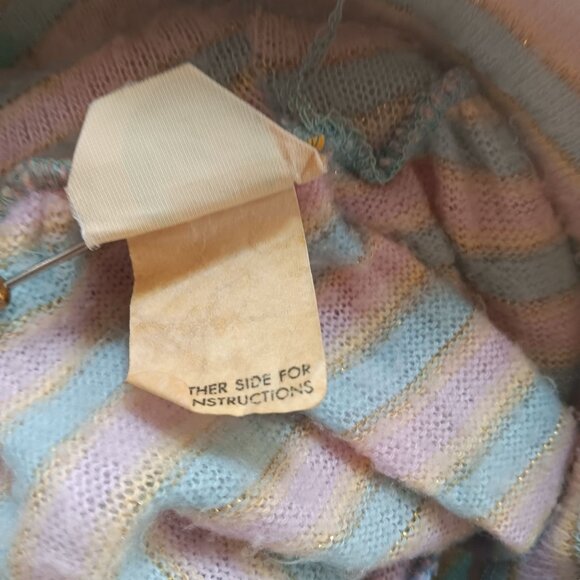 Vintage 1970s Dig It Striped Gold Thread Turtleneck Sweater M Pastel Pink - Picture 8 of 8